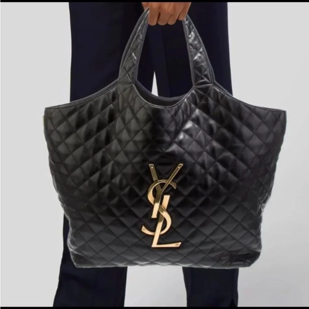 YSL Saint Laurent Black Quilted Leather Maxi Icare Shopping Tote - Picture 2 of 8